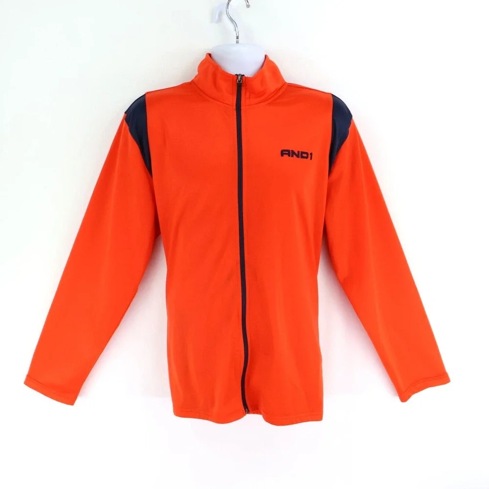 AND 1 Activewear Jacket‎ Full Zip Mens Size L Orange 100% Polyester Pockets